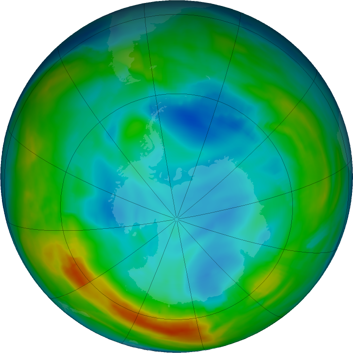 Antarctic ozone map for 21 July 2016